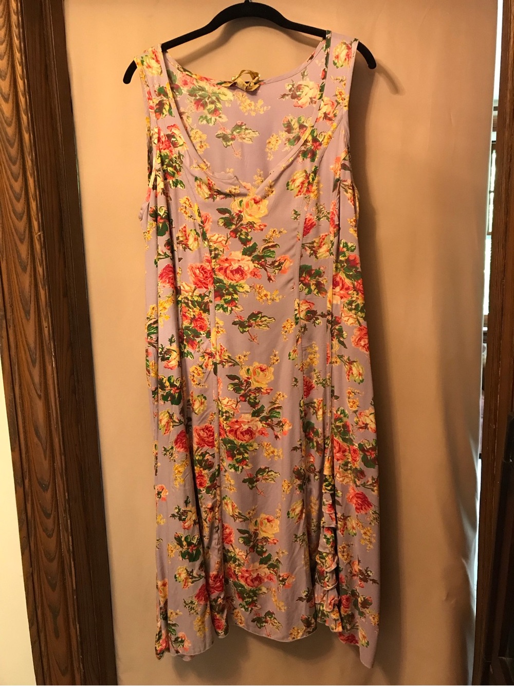 April Cornell Floral Lavender Sundress with Pink Rose Print